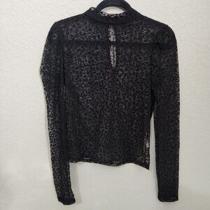 Y2K Electrica Top Size L Sheer Leopard Long Sleeve Whimsigoth Goth